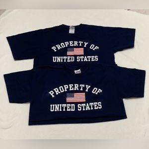 LOT OF 2 GILDAN NAVY BLUE “PROPERTY OF USA” COTTON T-SHIRTS - SZ MEDIUM